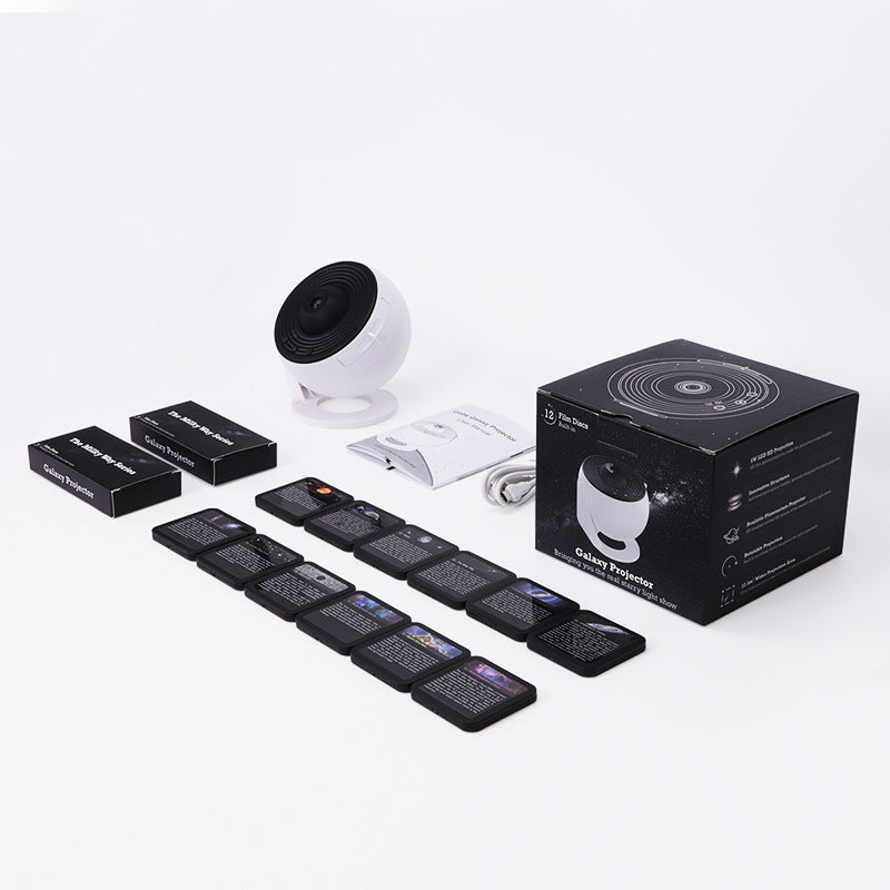 Globe Galaxy Projector Lamp with film discs, USB cable, manual and box (supplier image)